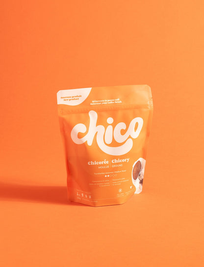 Sac de chicoree Chico de torrefaction moyenne sur fond orange