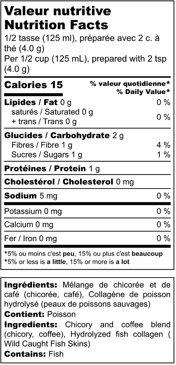 table des valeurs nutritives chicoree-cafe-collagene marin instantanee
